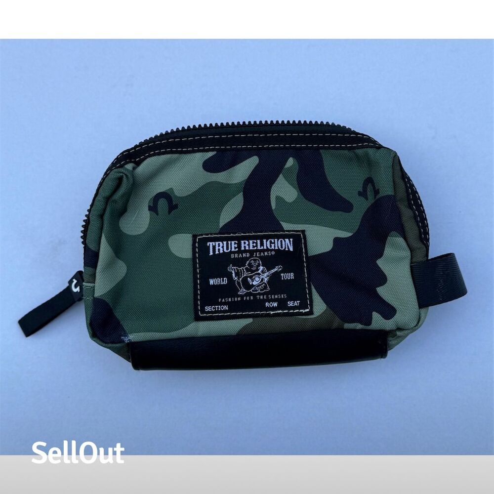 True Religion Unisex Camo Travel Shave Bag with Zippered Pocket